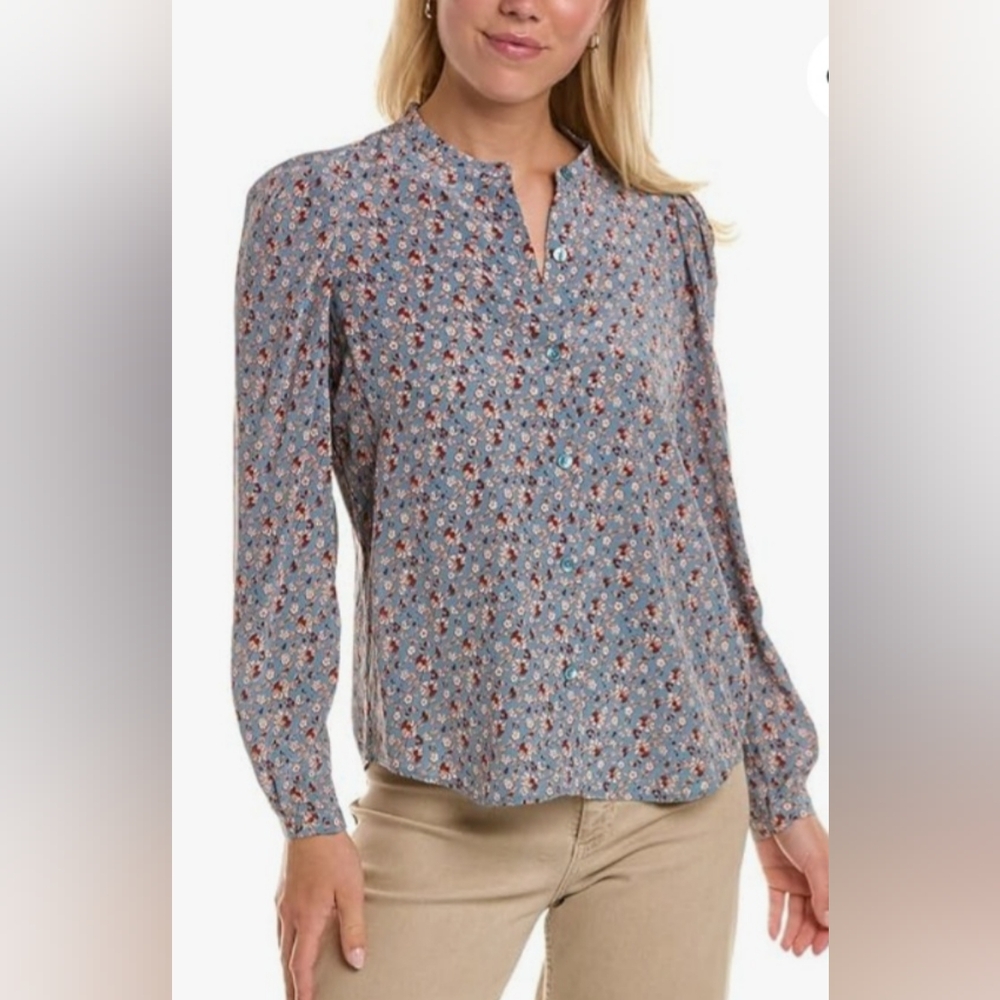 Joie Eldridge Silk Floral Puff Sleeve Blouse XS Casual Career Workwear Chic